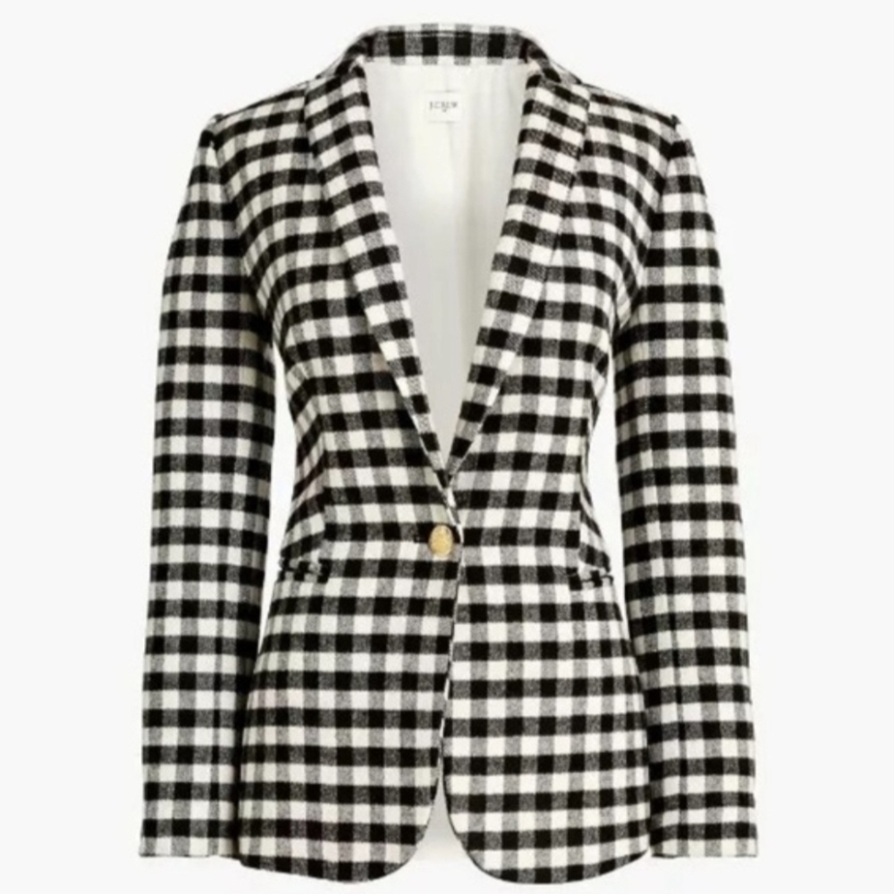 J. Crew Black & White Checkered Wool Blend Blazer